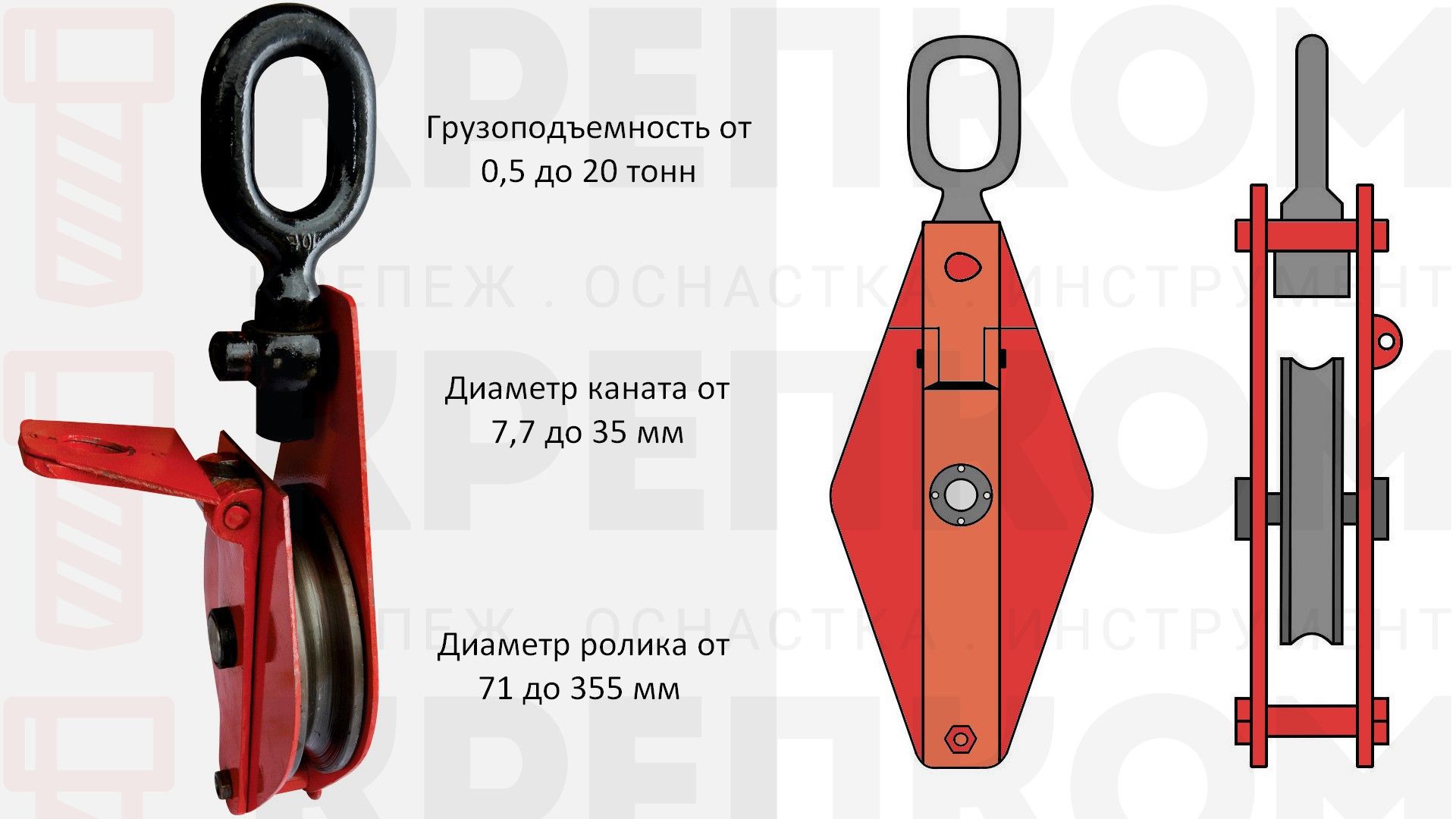 Блок монтажный с ушком под канат 11 мм HQLK 1-1, на подшипнике - фото